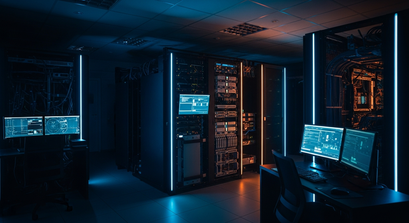 Server room with backup systems and storage devices illustrating the physical infrastructure behind IT continuity planning.