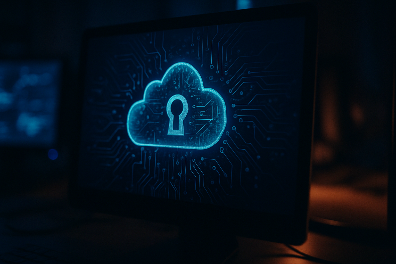 secure-cloud-artificial-intelligence - abstract data visualization or digital security concept - geometric patterns, circuit board macro, or encrypted data visualization